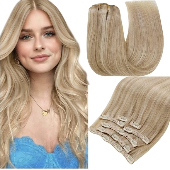 Other - 14 Inch 120g 7PCS Thick Ends Double Weft Human Hair Clip in Extensions